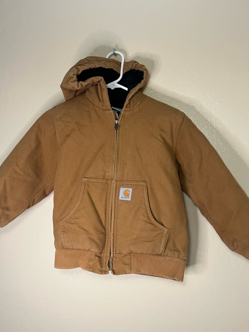 Carhartt Jacket Youth Small (7-8)Brown Canvas Full Zip Hooded Quilted Lined